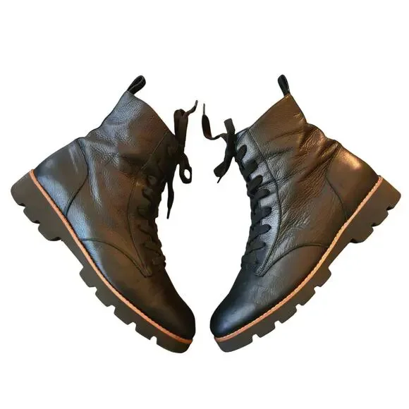 Vionic Lani Black Leather Lace Up Boots Size 9.5 Low Heel Comfort Edgy Grunge - Picture 3 of 10